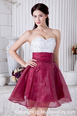 Burgundy Sweetheart Cocktail Dress Organza Beading Mini-length