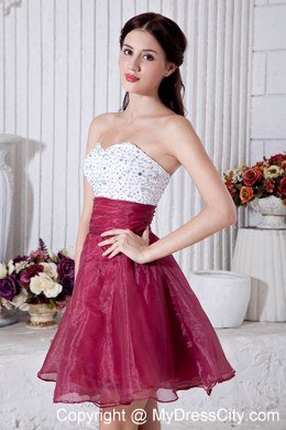 Burgundy Sweetheart Cocktail Dress Organza Beading Mini-length