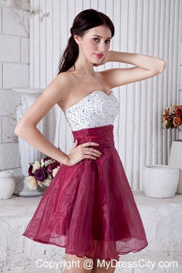 Burgundy Sweetheart Cocktail Dress Organza Beading Mini-length