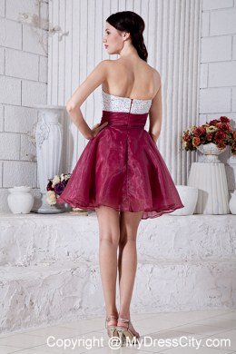 Burgundy Sweetheart Cocktail Dress Organza Beading Mini-length