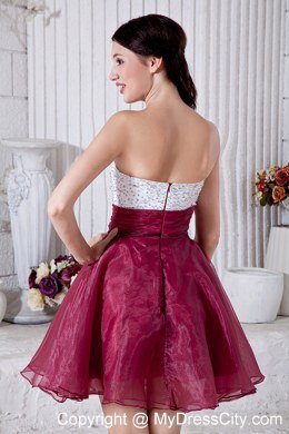 Burgundy Sweetheart Cocktail Dress Organza Beading Mini-length