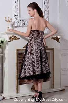 Black Lace Prom Dresses with Spaghetti Straps Tea-length