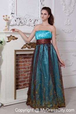 Strapless Aqua and Brown Cool Back Prom Dress Floor-length