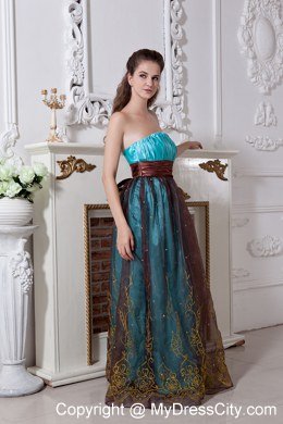 Strapless Aqua and Brown Cool Back Prom Dress Floor-length