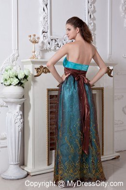 Strapless Aqua and Brown Cool Back Prom Dress Floor-length