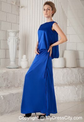 Bateau Ankle-length Prom Dresses Side Slit with Back Out