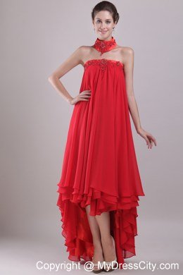 Strapless High-low Beaded Red Prom Dress with Cool Back