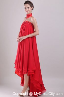 Strapless High-low Beaded Red Prom Dress with Cool Back