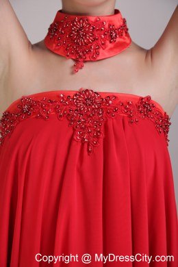 Strapless High-low Beaded Red Prom Dress with Cool Back