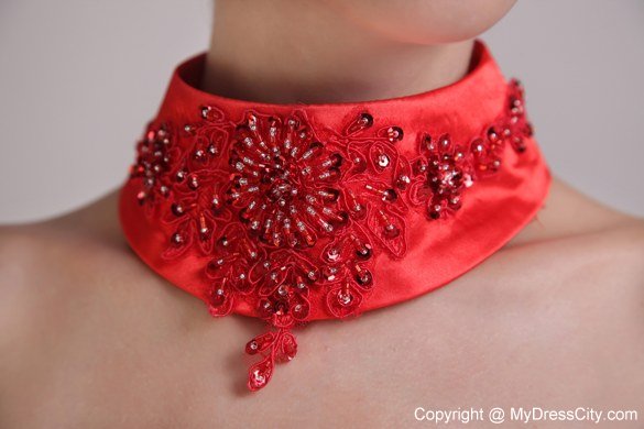 Strapless High-low Beaded Red Prom Dress with Cool Back