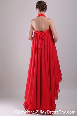 Strapless High-low Beaded Red Prom Dress with Cool Back