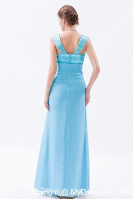 Baby Blue Floor-length Beaded Prom Dress with Zipper Back