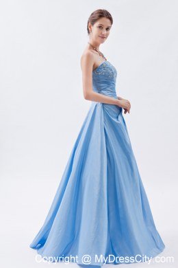 Floor-length Strapless Prom Dress Baby Blue with Appliques