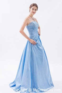 Floor-length Strapless Prom Dress Baby Blue with Appliques