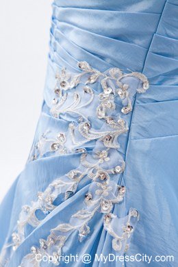 Floor-length Strapless Prom Dress Baby Blue with Appliques