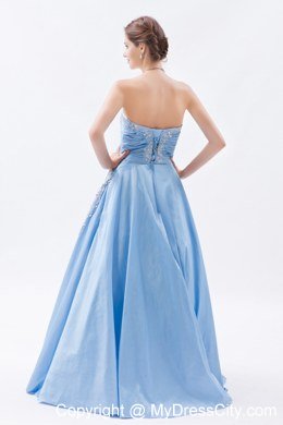 Floor-length Strapless Prom Dress Baby Blue with Appliques