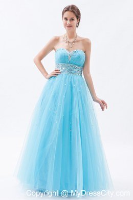 Sweetheart Tulle Beaded Floor-length Prom Dress Baby Blue