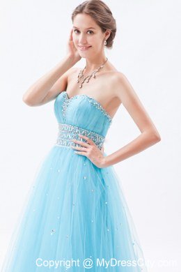 Sweetheart Tulle Beaded Floor-length Prom Dress Baby Blue