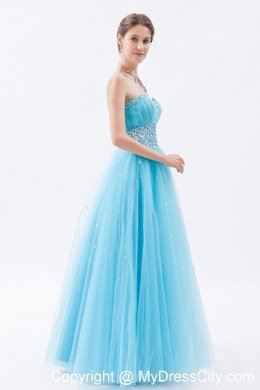 Sweetheart Tulle Beaded Floor-length Prom Dress Baby Blue