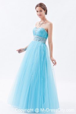 Sweetheart Tulle Beaded Floor-length Prom Dress Baby Blue