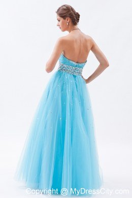 Sweetheart Tulle Beaded Floor-length Prom Dress Baby Blue