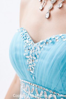 Sweetheart Tulle Beaded Floor-length Prom Dress Baby Blue