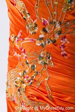 Orange One Shoulder Beaded Prom Dress with Brush Train