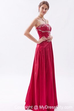 Wine Red Strapless Prom Dress Satin Embroidery with Beading