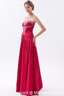 Wine Red Strapless Prom Dress Satin Embroidery with Beading