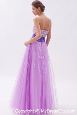 Strapless Floor-length Lavender Prom Dress with Beading