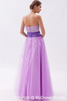 Strapless Floor-length Lavender Prom Dress with Beading