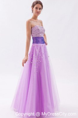 Strapless Floor-length Lavender Prom Dress with Beading