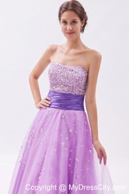 Strapless Floor-length Lavender Prom Dress with Beading