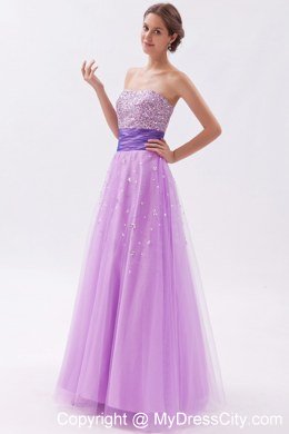 Strapless Floor-length Lavender Prom Dress with Beading