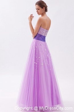 Strapless Floor-length Lavender Prom Dress with Beading