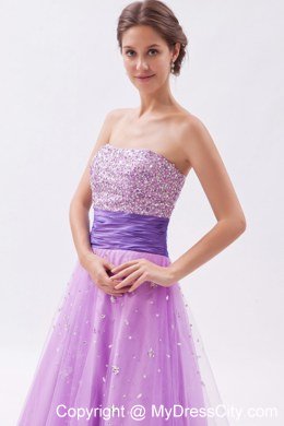 Strapless Floor-length Lavender Prom Dress with Beading