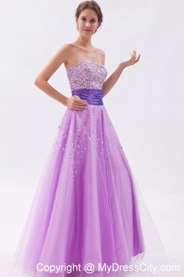 Strapless Floor-length Lavender Prom Dress with Beading