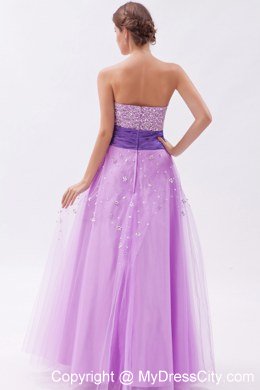 Strapless Floor-length Lavender Prom Dress with Beading