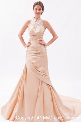 Mermaid Court Train Prom Dress Champagne with Beading