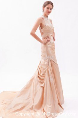 Mermaid Court Train Prom Dress Champagne with Beading