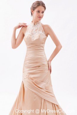 Mermaid Court Train Prom Dress Champagne with Beading