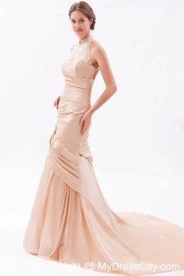 Mermaid Court Train Prom Dress Champagne with Beading