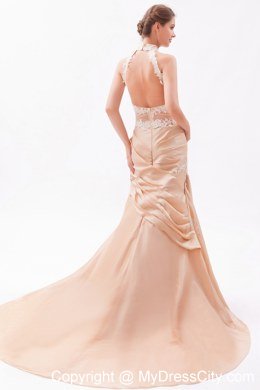 Mermaid Court Train Prom Dress Champagne with Beading