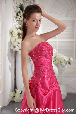 Princess Strapless Long Beading Prom Dress in Hot Pink