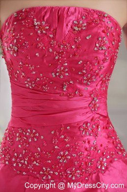 Princess Strapless Long Beading Prom Dress in Hot Pink