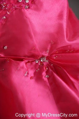 Princess Strapless Long Beading Prom Dress in Hot Pink