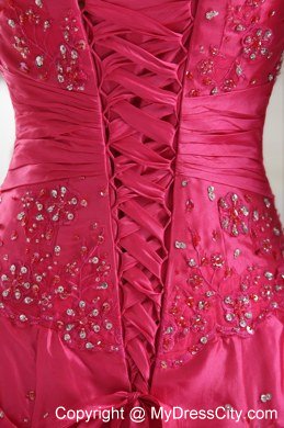 Princess Strapless Long Beading Prom Dress in Hot Pink