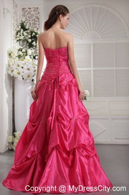 Princess Strapless Long Beading Prom Dress in Hot Pink