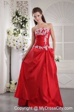 Beading Red Princess Strapless Appliques Spring Prom Gowns