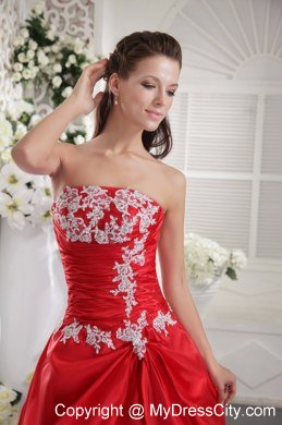 Beading Red Princess Strapless Appliques Spring Prom Gowns